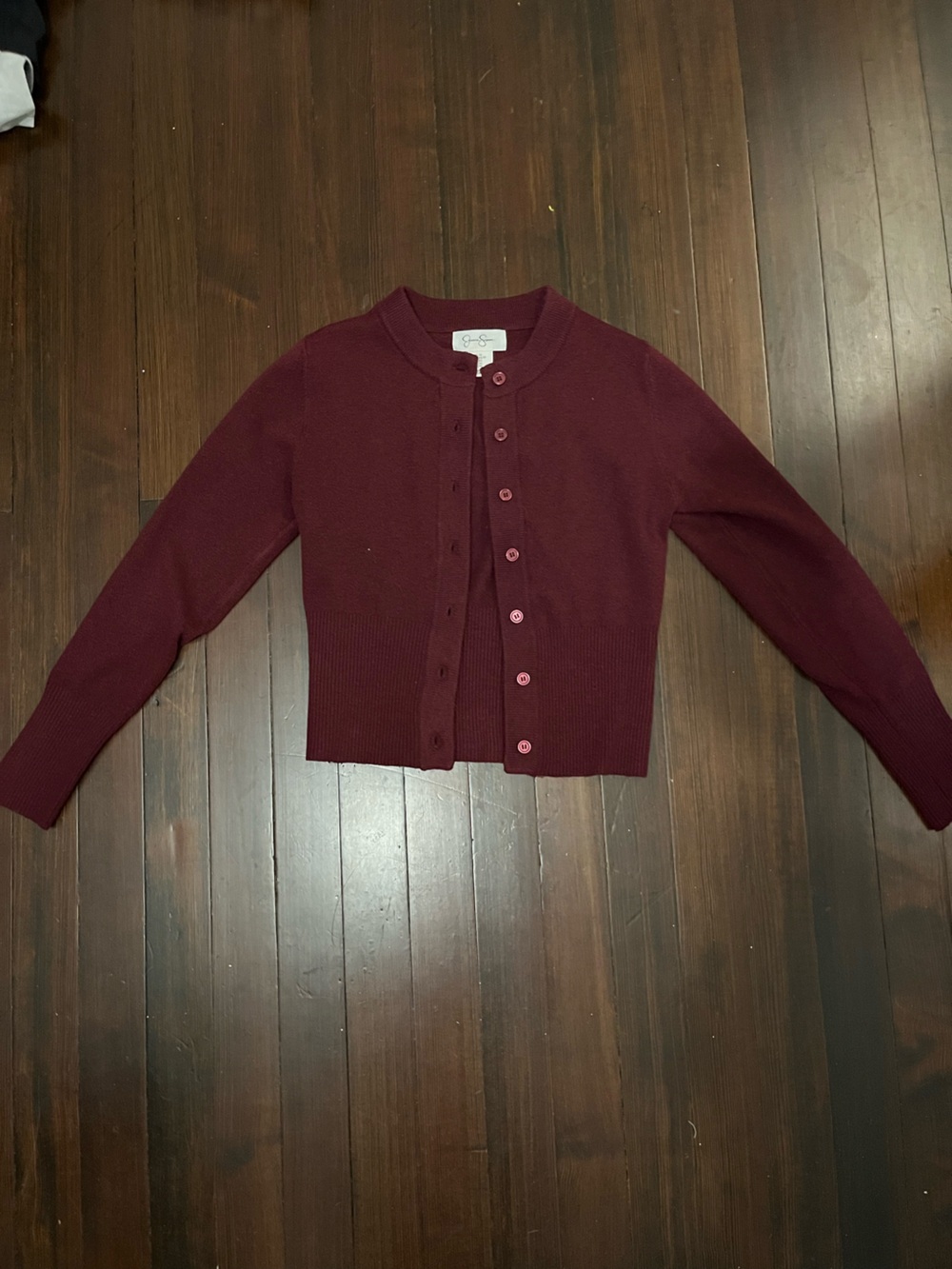 Jessica Simpson Burgundy Button-Up Knit Cardigan